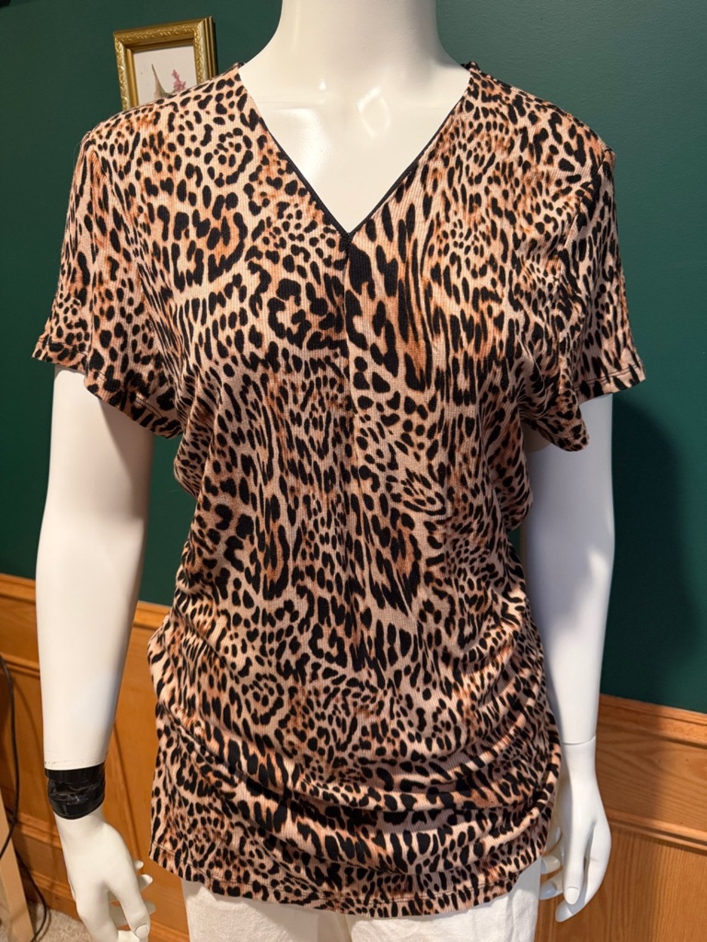 INC International Concepts Beige and Black Leopard Print Ribbed Top
